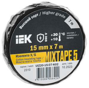 MIXTAPE 5 Изолента Х/Б 15мм 7м IEK (IEK) UIZ20-15-07-K02