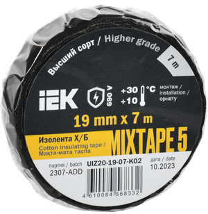 MIXTAPE 5 Изолента Х/Б 19мм 7м IEK (IEK) UIZ20-19-07-K02