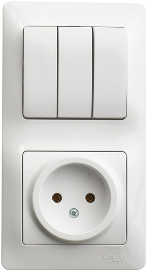 Блок: розетка + выключатель трехклавишный белый (Systeme Electric) GSL000176