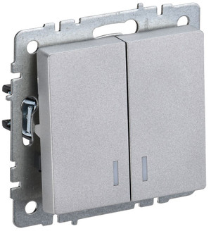 BRITE Выключатель двухклавишный с индикацией 10А ВС10-2-1-БрА алюминий (IEK) BR-V20-1-10-K47