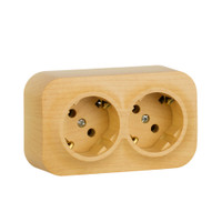 Розетка 2-местная для открытой установки с заземлением без защитных шторок с предварительным подключением 16А дерево QUTEO (IEK) 782293