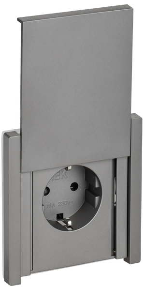 FORTE&PIANO Розетка 1-местная с заземлением с защитными шторками и крышкой безвинтовое крепление 16А IP44 FP519 сталь IEK (IEK) FP-R16-16-1-44-K46