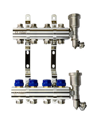 Коллекторная группа FHF-4R set 4 контура 1'x3/4' c воздухоотводчиками и кронштейнами (Ридан) 088U0704R