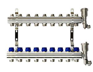 Коллекторная группа FHF-9R set 9 контуров 1'x3/4' c воздухоотводчиками и кронштейнами (Ридан) 088U0709R