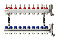 Коллекторная группа FHF-10RF set 10 контуров 1'x3/4' с расходомерами, воздухоотводчиками и кронштейнами (Ridan) 088U0730R