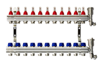 Коллекторная группа FHF-11RF set 11 контуров 1'x3/4' с расходомерами, воздухоотводчиками и кронштейнами (Ridan) 088U0731R