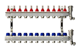 Коллекторная группа FHF-11RF set 11 контуров 1'x3/4' с расходомерами, воздухоотводчиками и кронштейнами (Ridan) 088U0731R