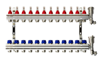 Коллекторная группа FHF-12RF set 12 контуров 1'x3/4' с расходомерами, воздухоотводчиками и кронштейнами (Ridan) 088U0732R