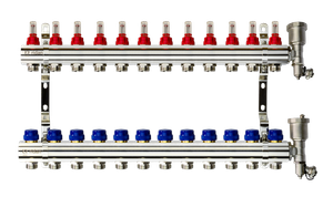 Коллекторная группа FHF-12RF set 12 контуров 1'x3/4' с расходомерами, воздухоотводчиками и кронштейнами (Ridan) 088U0732R