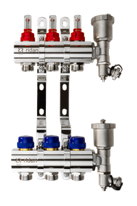 Коллекторная группа FHF-3RF set 3 контура 1'x3/4' с расходомерами, воздухоотводчиками и кронштейнами (Ridan) 088U0723R