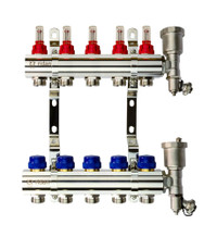 Коллекторная группа FHF-5RF set 5 контуров 1'x3/4' с расходомерами, воздухоотводчиками и кронштейнами (Ридан) 088U0725R