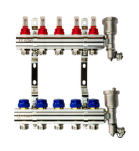 Коллекторная группа FHF-5RF set 5 контуров 1'x3/4' с расходомерами, воздухоотводчиками и кронштейнами (Ridan) 088U0725R