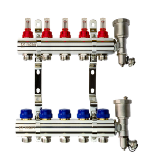 Коллекторная группа FHF-5RF set 5 контуров 1'x3/4' с расходомерами, воздухоотводчиками и кронштейнами (Ridan) 088U0725R