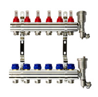 Коллекторная группа FHF-6RF set 6 контуров 1'x3/4' с расходомерами, воздухоотводчиками и кронштейнами (Ридан) 088U0726R