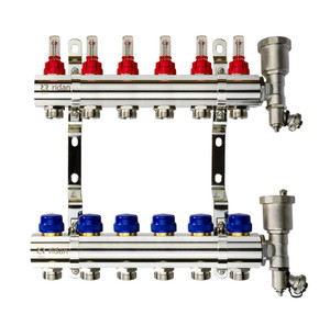 Коллекторная группа FHF-6RF set 6 контуров 1'x3/4' с расходомерами, воздухоотводчиками и кронштейнами (Ридан) 088U0726R