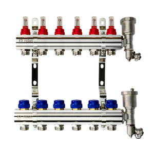 Коллекторная группа FHF-6RF set 6 контуров 1'x3/4' с расходомерами, воздухоотводчиками и кронштейнами (Ridan) 088U0726R