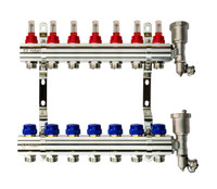 Коллекторная группа FHF-7RF set 7 контуров 1'x3/4' с расходомерами, воздухоотводчиками и кронштейнами (Ридан) 088U0727R