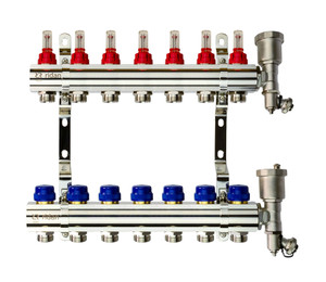 Коллекторная группа FHF-7RF set 7 контуров 1'x3/4' с расходомерами, воздухоотводчиками и кронштейнами (Ридан) 088U0727R