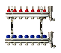 Коллекторная группа FHF-7RF set 7 контуров 1'x3/4' с расходомерами, воздухоотводчиками и кронштейнами (Ridan) 088U0727R