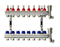 Коллекторная группа FHF-8RF set 8 контуров 1'x3/4' с расходомерами, воздухоотводчиками и кронштейнами (Ридан) 088U0728R