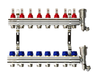Коллекторная группа FHF-8RF set 8 контуров 1'x3/4' с расходомерами, воздухоотводчиками и кронштейнами (Ridan) 088U0728R