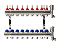 Коллекторная группа FHF-9RF set 9 контуров 1'x3/4' с расходомерами, воздухоотводчиками и кронштейнами (Ridan) 088U0729R