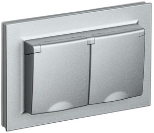 BRITE Розетка двойная с заземлением с защитными шторками и крышкой 16А в сборе IP44 РСбш12-3-44-БрА алюминий (IEK) BR-R26-16-44-K47-F