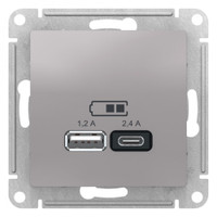 РОЗЕТКА USB ATLASDESIGN A+С, 5В/2,4А, 2х5В/1,2А, механизм, АЛЮМИНИЙ (Systeme Electric) ATN000339