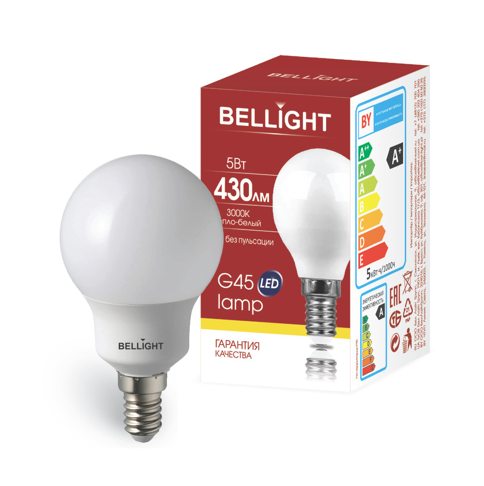 Лампа LED 5Вт 3000K 430Лм E14  Шар Bellight (BELLIGHT) 88297874