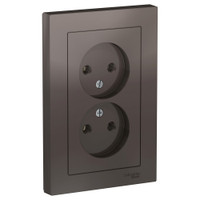 Розетка ATLASDESIGN двойная без заземления 16А в сборе мокко (Systeme Electric) ATN000620