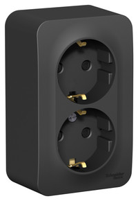 Розетка BLANCA наружная двойная, с заземлением, со шторками, с изолирующей пластиной, 16А, 250В, антрацит (Systeme Electric) BLNRA011216