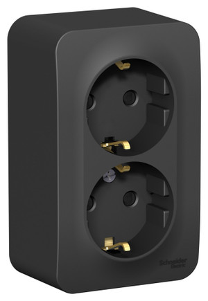 Розетка BLANCA наружная двойная, с заземлением, со шторками, с изолирующей пластиной, 16А, 250В, антрацит (Systeme Electric) BLNRA011216