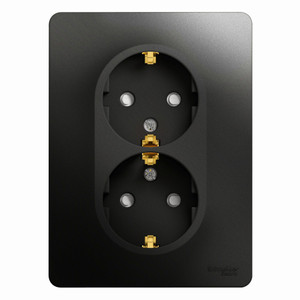 GLOSSA Розетка двойная с заземлением со шторками антрацит в сборе (Systeme Electric) GSL000726