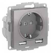 РОЗЕТКА ATLASDESIGN 16А c 2 USB A+A, 5В/2,4А, 2х5В/1,2А, механизм, АЛЮМИНИЙ (Systeme Electric) ATN000330