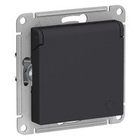 Розетка ATLASDESIGN с заземлением со шторками с крышкой 16А IP20 механизм карбон (Systeme Electric) ATN001046