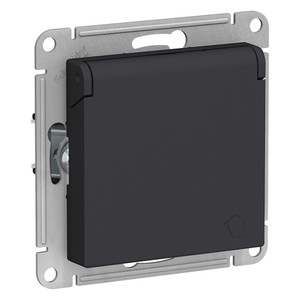 Розетка ATLASDESIGN с заземлением со шторками с крышкой 16А IP20 механизм карбон (Systeme Electric) ATN001046