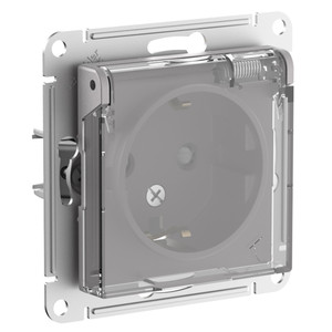 ATLASDESIGN AQUA РОЗЕТКА с заз. со шт. с прозрач. крышк, 16А,IP44, мех,АЛЮМИНИЙ (Systeme Electric) ATN440346