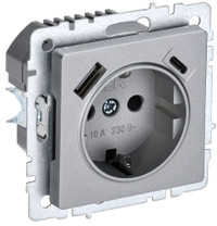 BRITE Розетка с заземлением с защитными шторками 16А с USB A+C 18Вт РЮш11-1-БрА алюминий (IEK) BR-R14-16-U22-018-K47