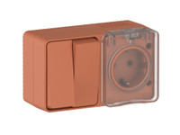 AtlasDesign PROFI IP54 О/У БЛОК: РОЗ. з/к со шт. 16А, ВЫКЛ.2-клав.10А, ТЕРРАКОТОВЫЙ (Systeme Electric) ATN547074