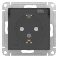 ATLASDESIGN AQUA РОЗЕТКА с заземлением со шторкамис прозрачной крышкой, 16А, IP44, механизм, КАРБОН (Systeme Electric) ATN441046