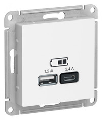 РОЗЕТКА USB ATLASDESIGN A+С, 5В/2,4 А, 2х5В/1,2 А, механизм, БЕЛЫЙ (Systeme Electric) ATN000139