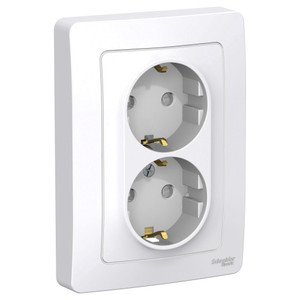 BLANCA скрытой установки розетка двойная с заземлением со шторками, 16А, 250В, белый (Systeme Electric) BLNRS001121