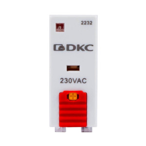 Реле миниатюрное промышленное, 2CO, ком. ток 8А, AgSnO2, напряжение 230V AC, опция: тест-кнопка+светодиод (DKC) IR-230AC-2CO-D