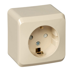 ЭТЮД Розетка наружная с заземлением со шторками бежевая (Systeme Electric) PA16-004K