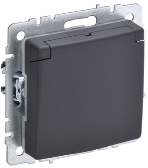 BRITE Розетка одинарная с заземлением с защитными шторками и крышкой 16А IP44 РСбш10-3-44-БрГ графит (IEK) BR-R16-16-44-K53