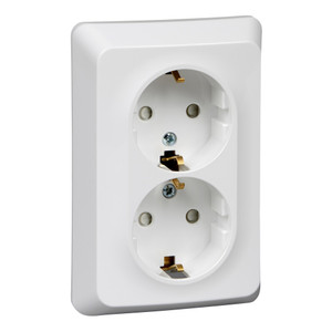 ЭТЮД Розетка двойная скрытой установки с заземлением со шторками 16А 250B, белый (Systeme Electric) PC16-108B