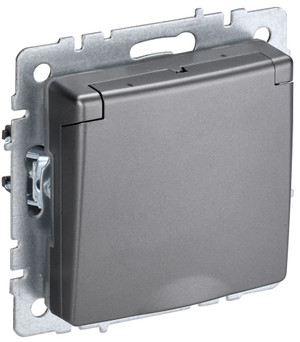BRITE Розетка с заземлением с защитными шторками и крышкой 16А IP44 РСбш10-3-44-БрС сталь (IEK) BR-R16-16-44-K46