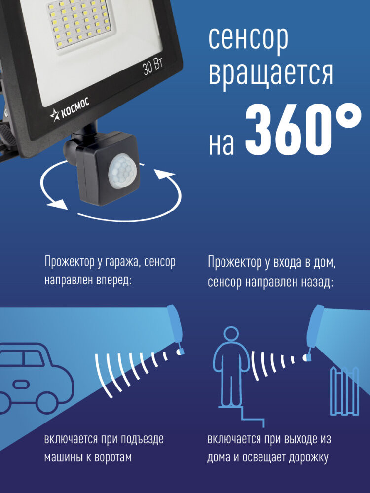 Прожектор светодиодный ДО-20 Вт с ИК-датчиком 6500К1600 Лм IP65 (Космос) K_PR5_LED_20S