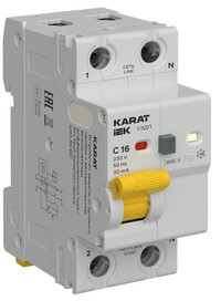 Устройство защиты от дугового пробоя с выключателем автоматическим дифференциального тока 1P+N C 16А 30мА тип A KARAT (IEK) KA-DP12-1-016-C-030-AC