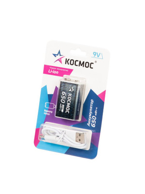 Аккумулятор крона Li-ion 9V 500мАч 1 шт на блистере (Космос) KOCLi9V650mAh1BL
